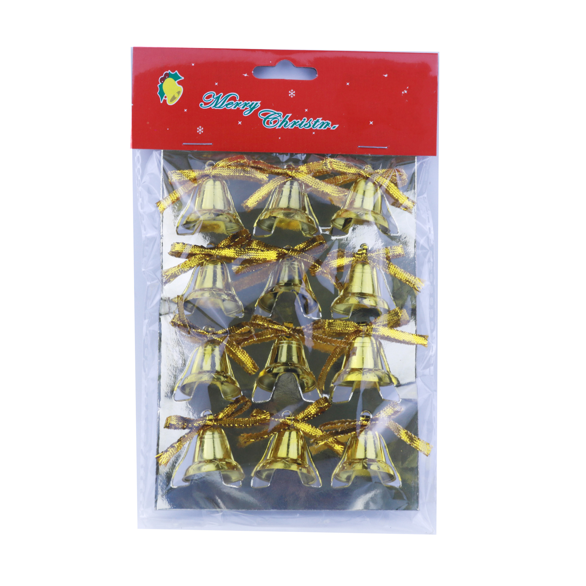 2.5cm 12/Card Bell Christmas Tree Decoration Pendant Large Jingling Bell Pack Sticky Word Plate Bow Manufacturer