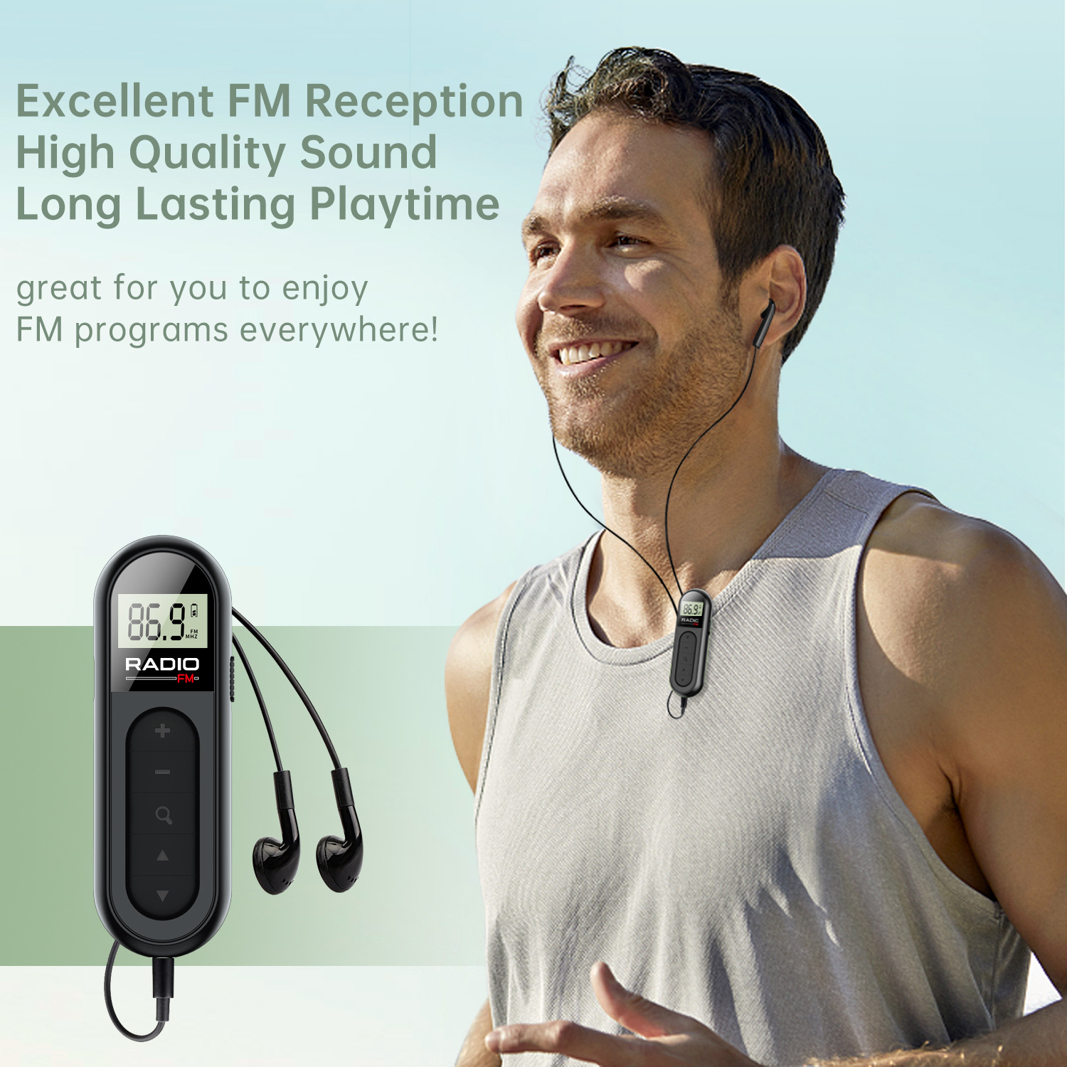 跨境新品迷你收音机fm可充电带背夹袖珍便携运动跑步会议调频mini