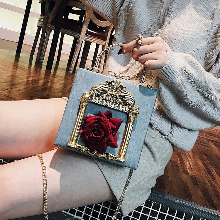 2023 European and American Fashion Flower Box Women's Bag Shaping Small Square Bag Chain Portable Shoulder Crossbody Small Bag