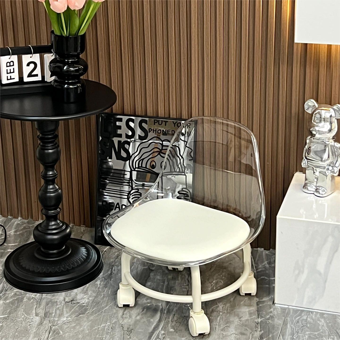 Lazy Acrylic Chair Household Universal Wheel Transparent Arm Chair Pulley Low Stool Ins Stool Good-looking Bench