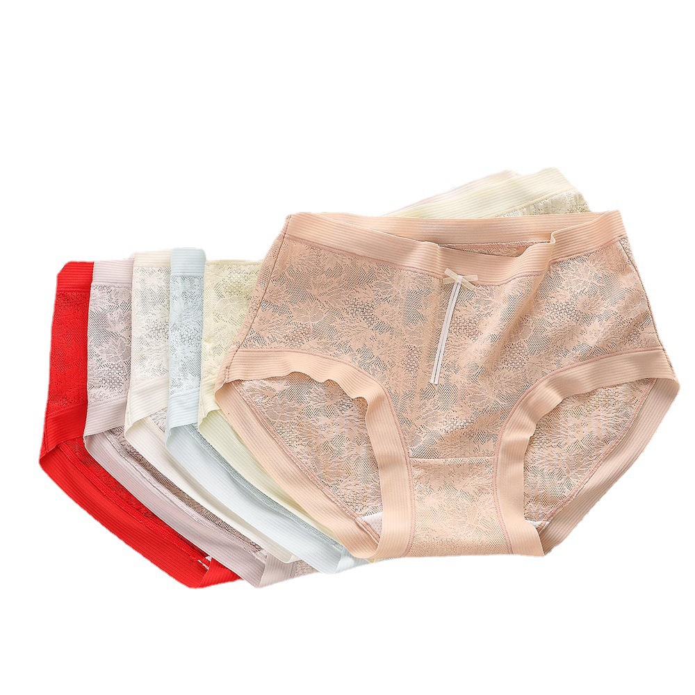Seamless Nude Feel Cotton Lace Underwear Women's Mid-Waist Comfortable Mulberry Silk Crotch Briefs