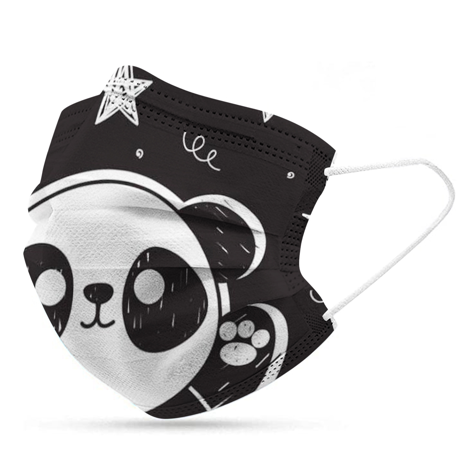 成人儿童一次性防护面罩50个装mask跨境可爱卡通熊猫印花口罩批发