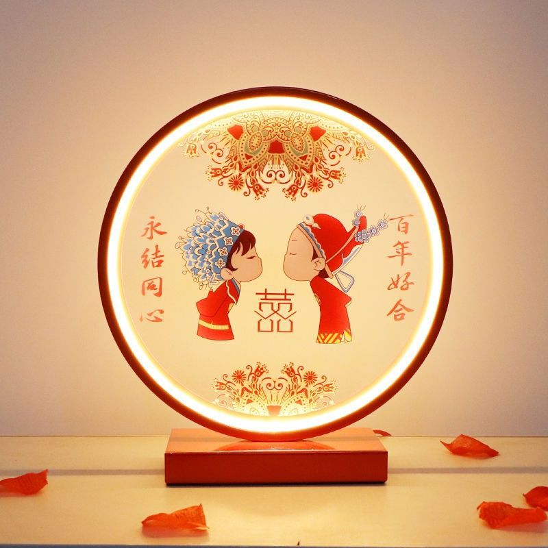 结婚台灯婚房卧室陪嫁一对床头灯送新人闺蜜礼物红色爱心形长明灯