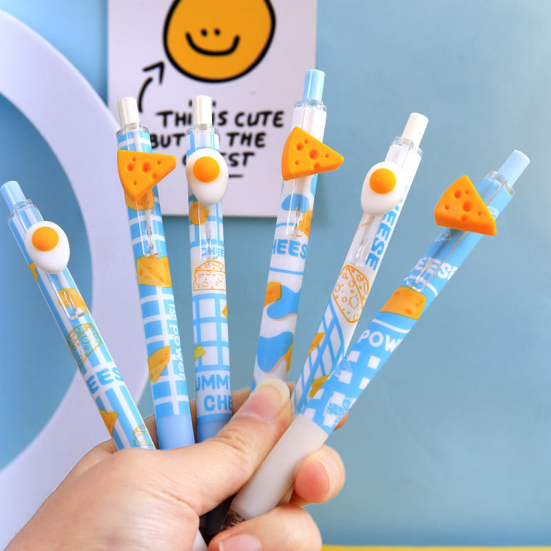 Cartoon Egg Cheese Gel Pen Girl Ins Pressing Pen Student Studying Stationery Writing Ball Pen Exam Wholesale