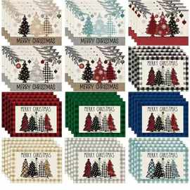 亚马逊爆款圣诞节餐垫圣诞雪人亚麻桌垫雪花格子印花餐盘隔热垫