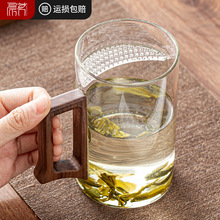 绿茶月牙杯玻璃水杯大容量茶水分离过滤泡茶杯子带把办公室耐高温