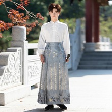 中国风男装古风刺绣立领衬衫汉服新中式明制日常淡雅织金马面裙男