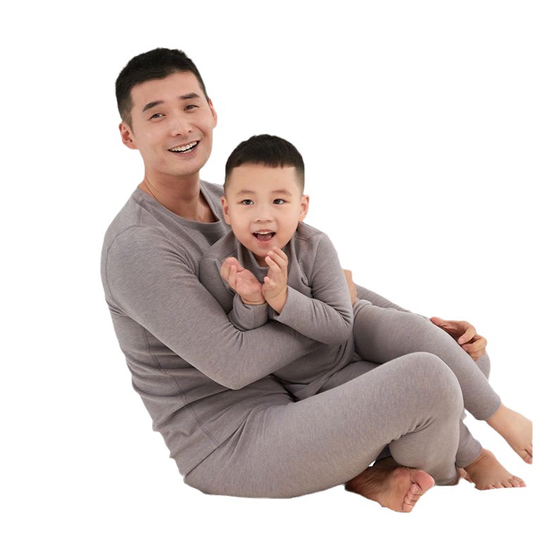 Parent-Child Clothing] Dralon Thermal Underwear Women's Suit Fleece-Lined Thickened Silk Cashmere Children's Thermal Clothes Autumn Clothes Long Pants