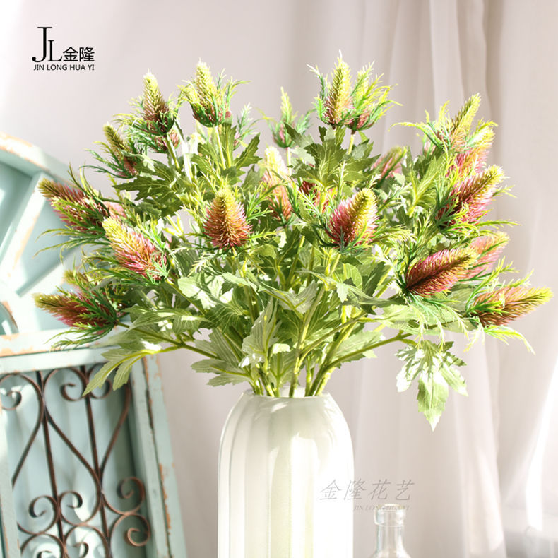 仿真花3头刺芹 手感植物塑料花婚庆装饰插花家居绢花绿植假花批发