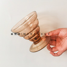 中古琥珀矮脚杯欧式创意个性家用水晶玻璃葡萄酒杯螺纹红酒杯