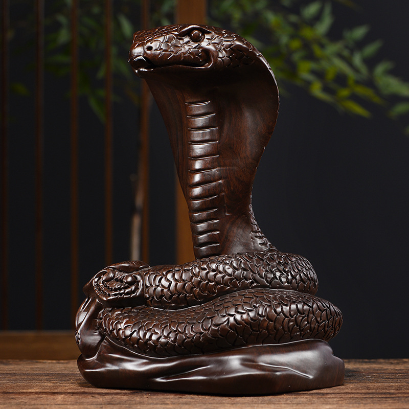 木雕摆件蛇实木质雕刻动物生肖家居客厅办公书架装饰红木工艺礼品