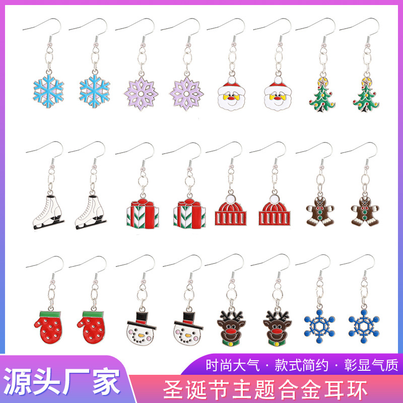 New Christmas Alloy Snowflake Santa Snowman Gloves Elk Earrings Cross-Border European and American Amazon