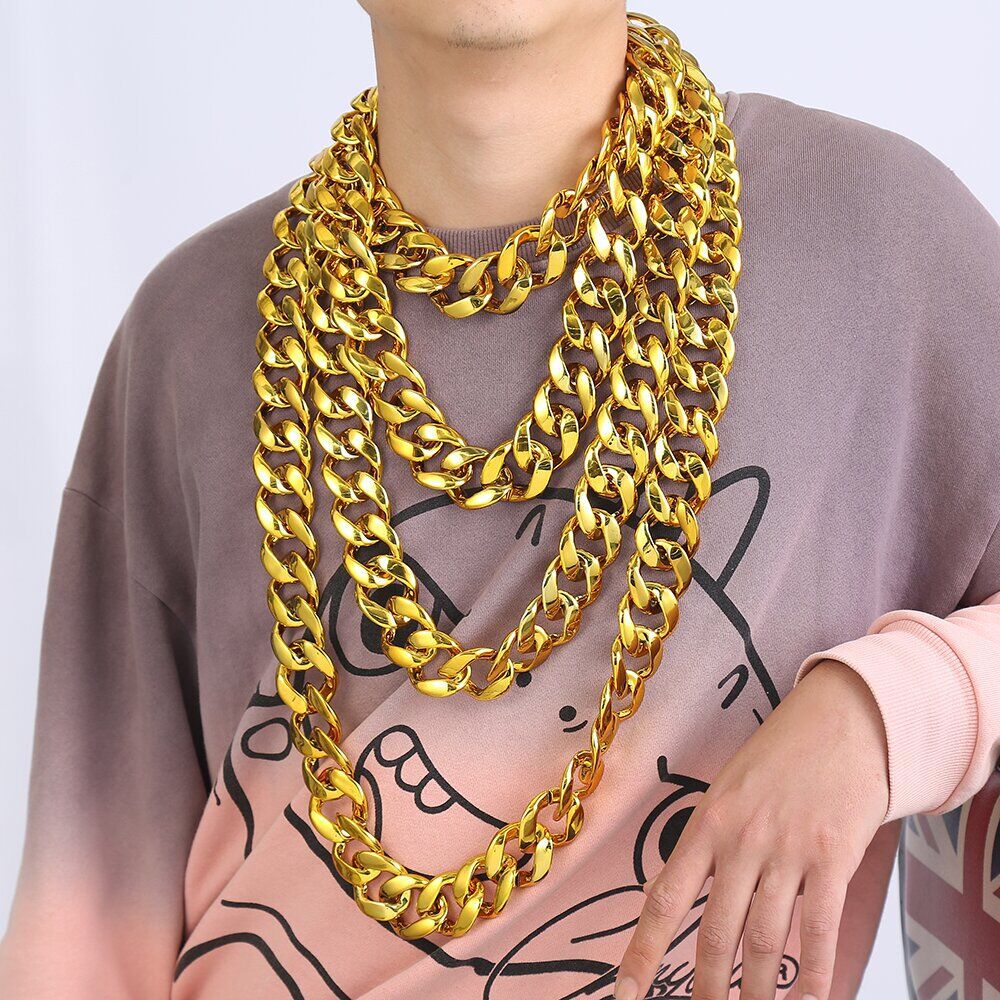 嘻哈仿真大金链子男金色塑料项链演出道具社会人超粗夸张金项链
