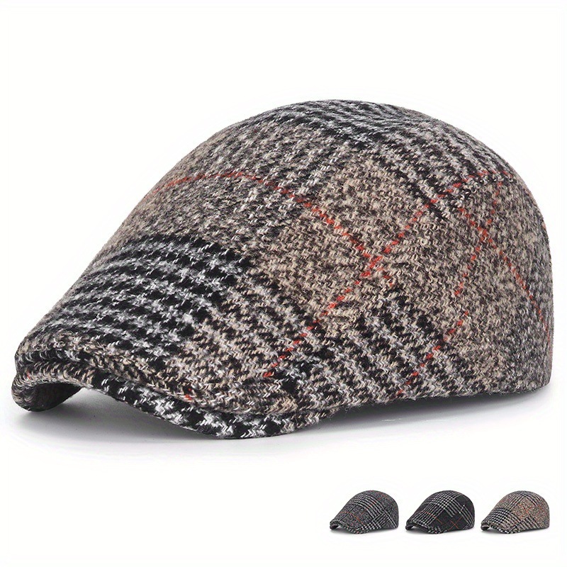 new men‘s and women‘s woolen checked cap fashion british advance hats leisure warm beret