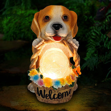 户外太阳能灯小狗雕像摆件美式户外园林仿真动物树脂装饰花园摆件
