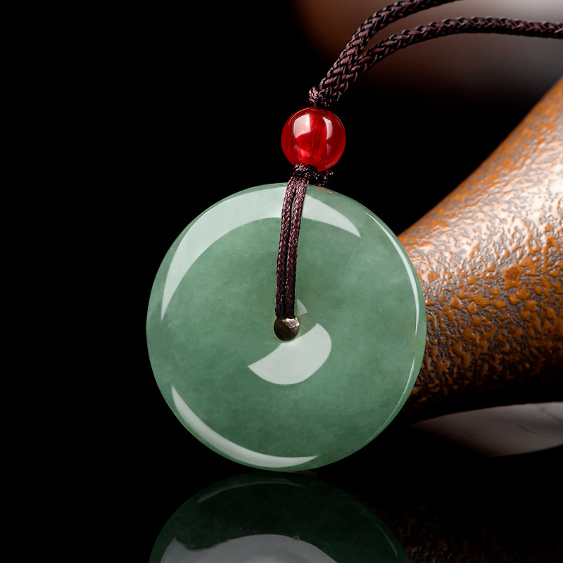 天然缅甸a货翡翠油青平安扣吊坠糯冰种玉石玉扣男女玉佩挂件批发