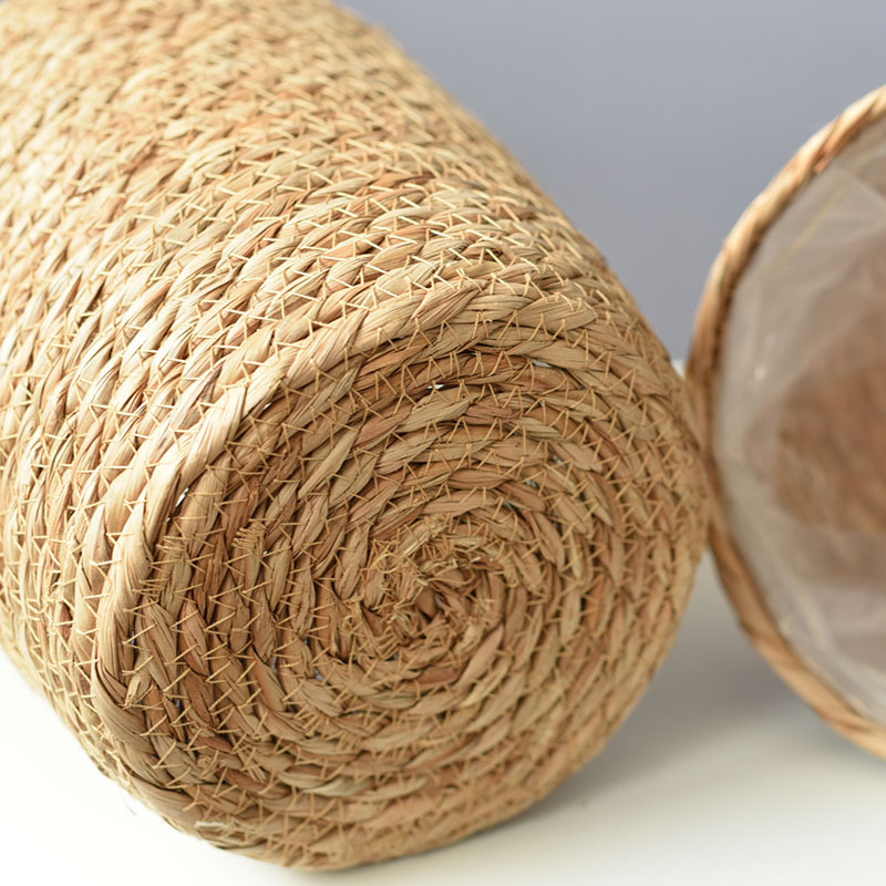 Straw Woven Flowerpot Woven Plant Basket Flower Pot Coat Home Living Room Rattan Bamboo Woven Basket Sea Straw Rope Handcraft Flower Basket