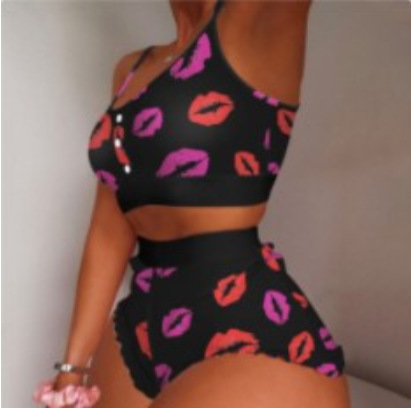 Foreign Trade New Fashion Printed Sling Pajamas Cool Thin Tight Sweet Pajamas European and American plus Size Generation Hair