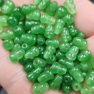 碧绿色通孔葫芦玉石散珠菠菜绿石英岩玉立体葫芦手链饰品配件珠子