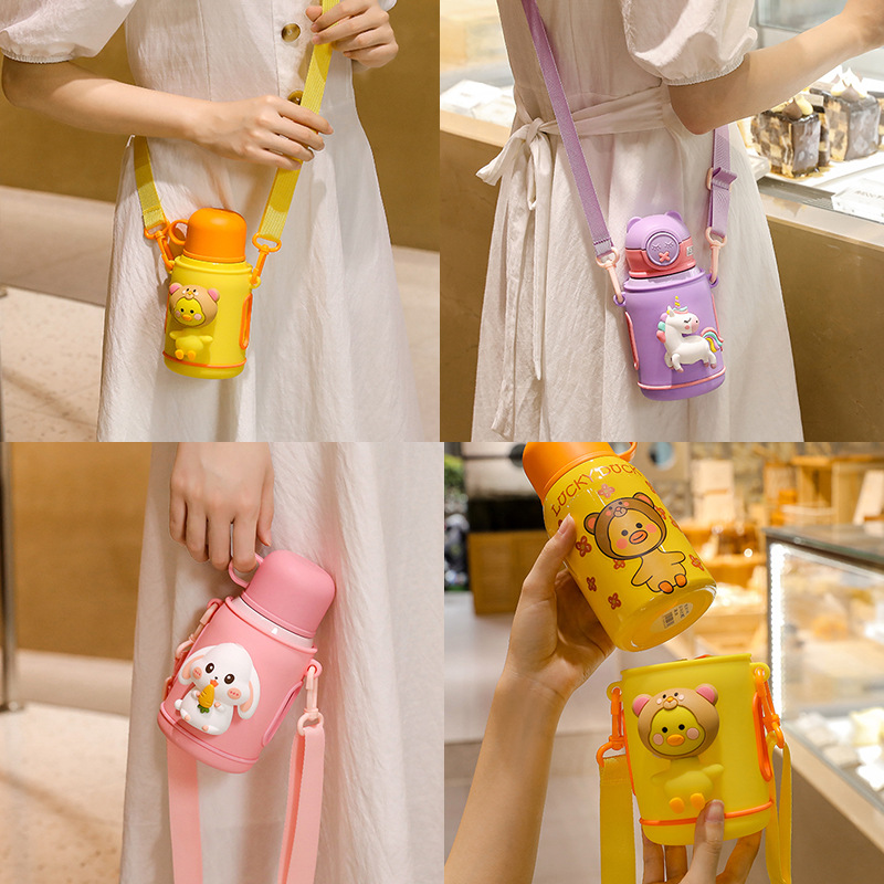 Creative Cartoon Three-Dimensional Press Sound Doll Calling Thermos Cup Children Water Bottle for Students Bounce Cover Straw Dual-Use Wholesale