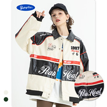 一件代发|美式复古机车皮衣外套翻领宽松棒球服Baseball jackets