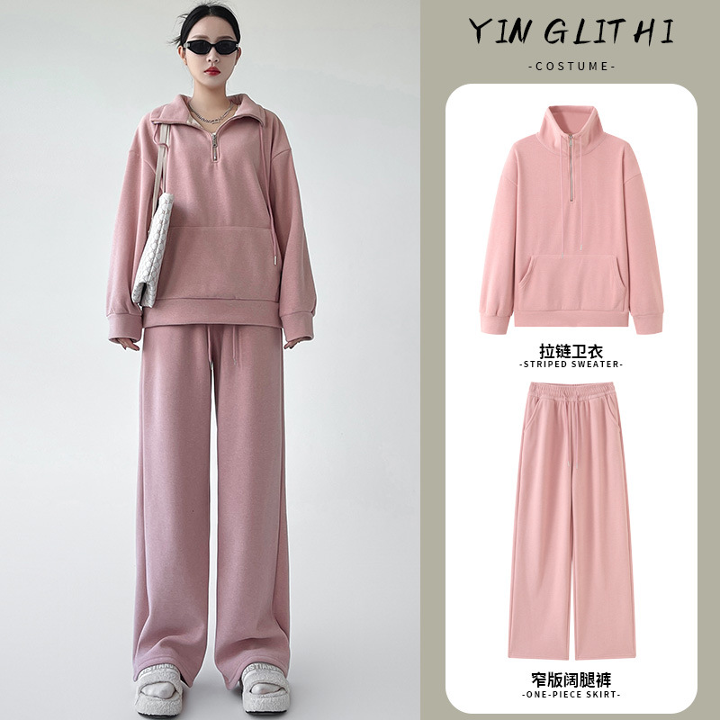 运动服套装女秋冬季2023新款加绒宽松显瘦休闲百搭洋气卫衣两件套