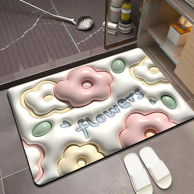 3D Expansion Small Flower Diatom Ooze Floor Mat Visual Stereo Cushion Bathroom Bathroom Water-Absorbing Quick-Drying Mat Generation Hair