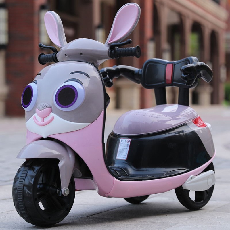 儿童电动摩托车带遥控可坐人粉色卡通早教小兔子电动玩具车可充电