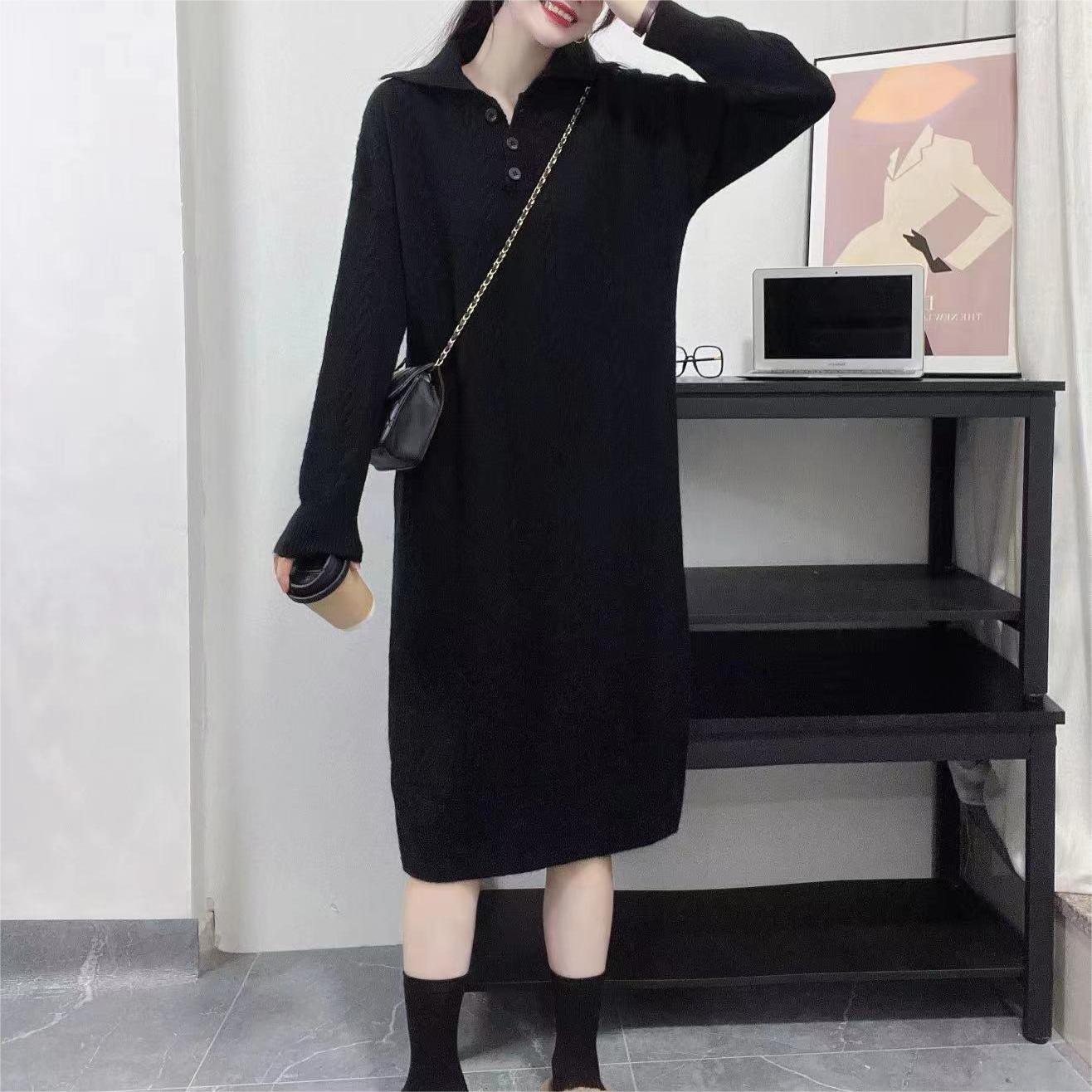 2023 New French Lazy Style Autumn and Winter Design Small Lapel Loose Casual Fashion Dress for Women
