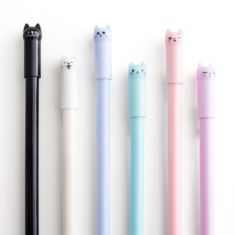 韩国考试文具 可爱卡通摆尾猫咪中性笔 学生用0.5全针管黑色水笔