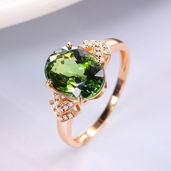 相似参谋仿真祖母绿碧玺戒指女铜镀玫瑰金开口戒欧美跨境绿钻花朵彩