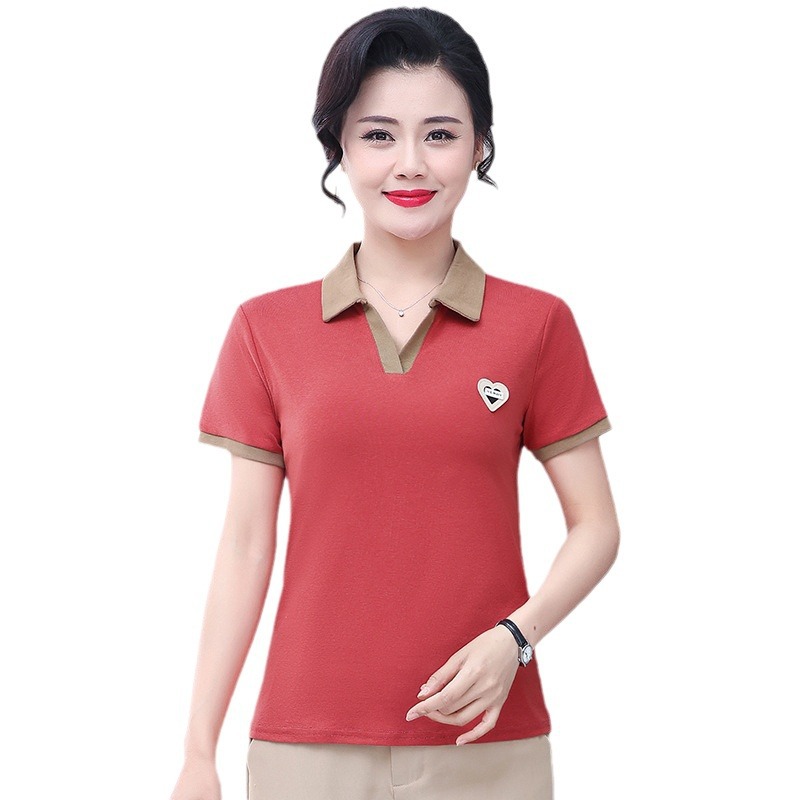 Women's Short-Sleeved T-shirt Summer New Style Fashionable Lapel Polo Shirt for Middle-Aged Mothers Anti-Aging Fashion Bottoming Top