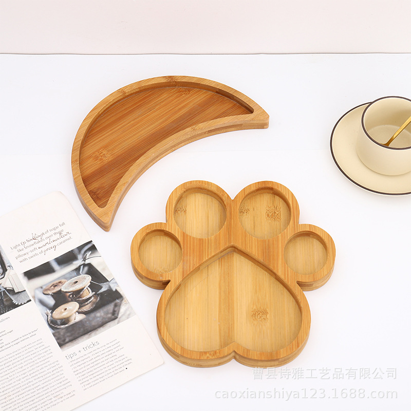 Bamboo Animal Claw Shape Tray Bamboo Cartoon Tray Baby Food Plate Dried Fruit Snack Plate Solid Wood Tray