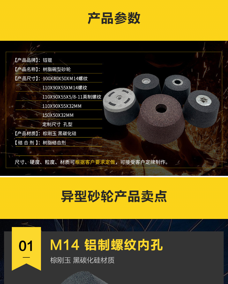 110树脂碗型砂轮黑碳化硅刚玉大理石金属打磨抛光砂轮片m14沙磨盘