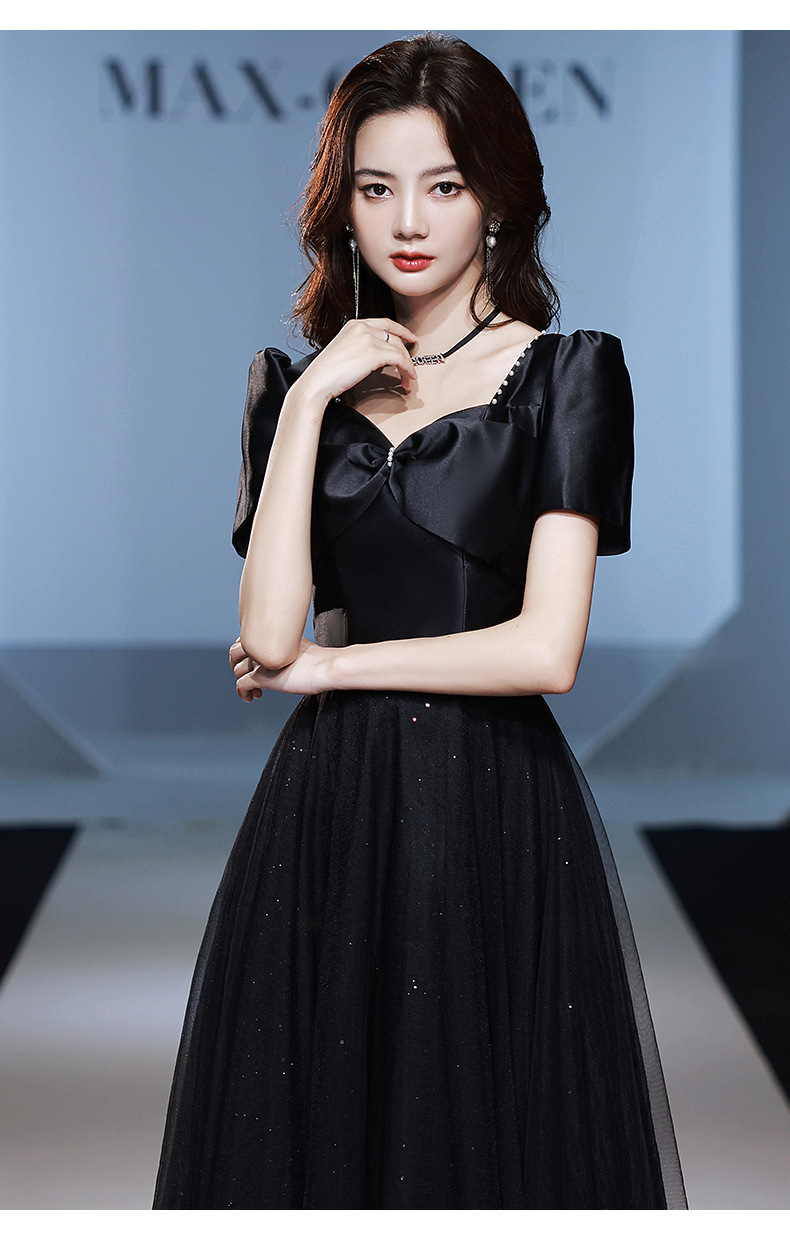 黑色晚礼服裙2022新款春夏季宴会修身优雅气质艺考纱裙女年会礼服