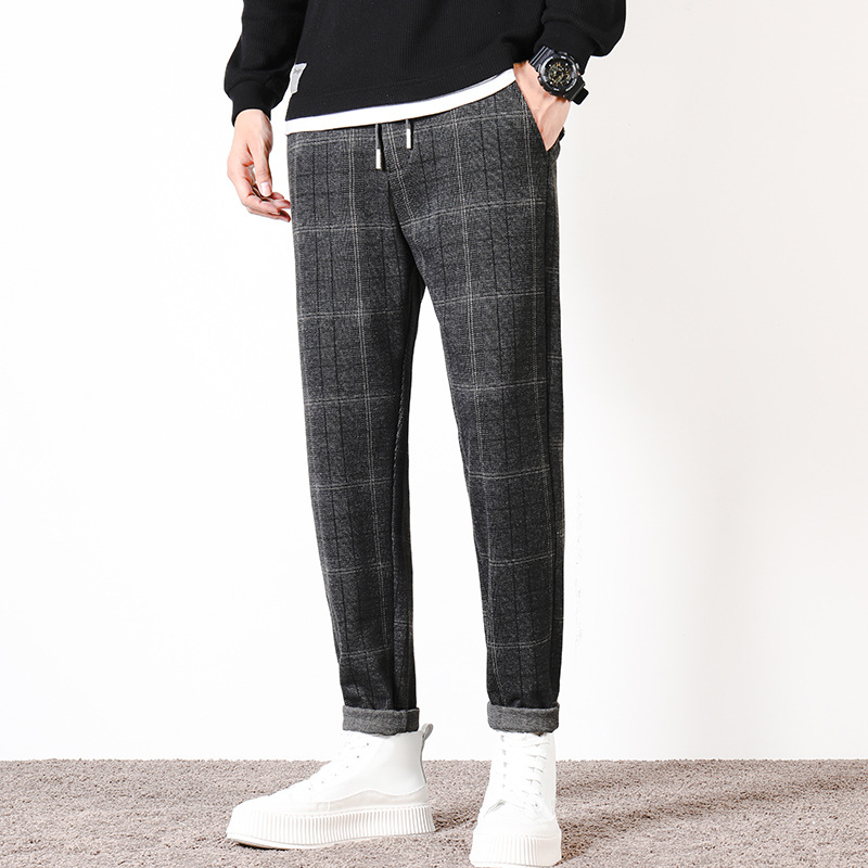 男装英伦格子西裤休闲裤男士青年修身弹力直筒男裤韩版潮牌长裤子
