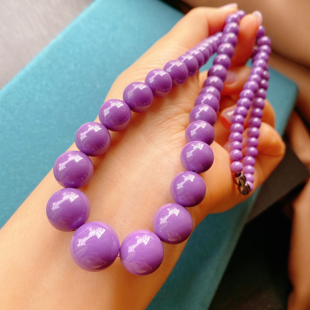 天然美国紫云母项链塔头14mm圆珠塔链设计香芋紫无杂无白纹项链