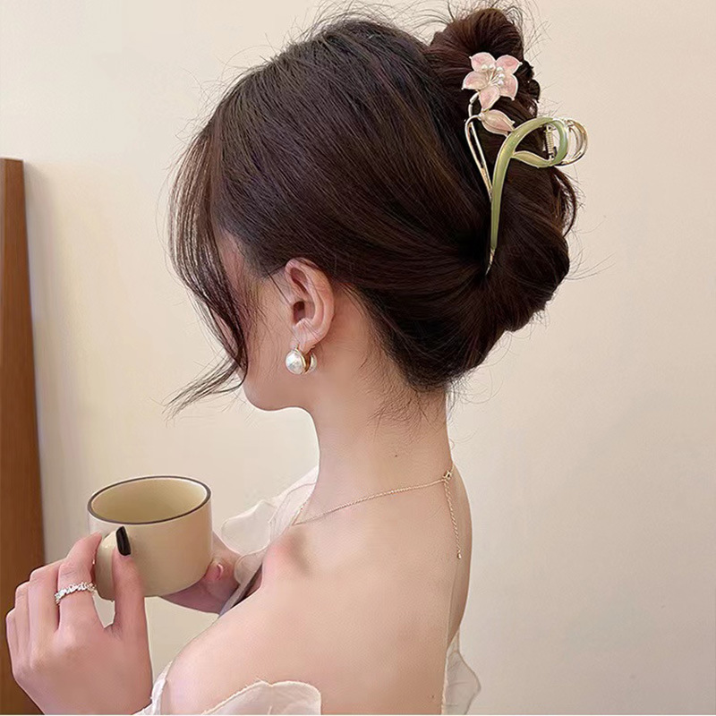 Early Spring Lily Fragrance Hot Selling Flowers Updo Hair Claw Large Exquisite Barrettes Female Head Shark Clip Headdress Female