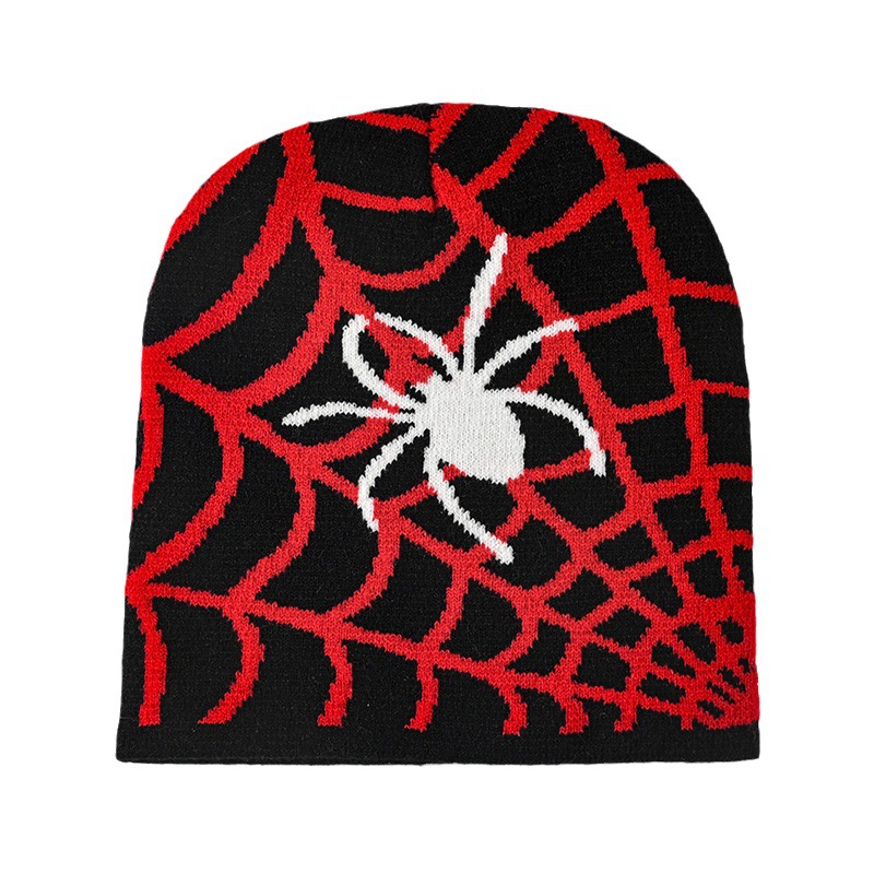 Cross-Border Hot Sale Foreign Trade Pullover Hat European and American Spider Web Jacquard Knitted Hat Men's and Women's Warm Hat Cartoon Beanie Hat Winter