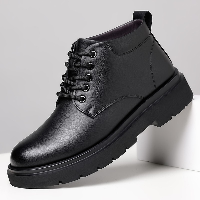 啄木鸟马丁靴男高帮皮鞋男英伦风真皮软底内增高商务休闲男鞋棉鞋