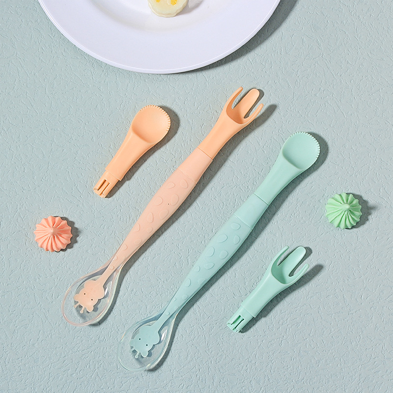 Xiami Bear Double-Headed Mud Scraper Baby Food Spoon Silicone Baby Spoon Children‘s Fruit Puree Spoon Mud Scoop