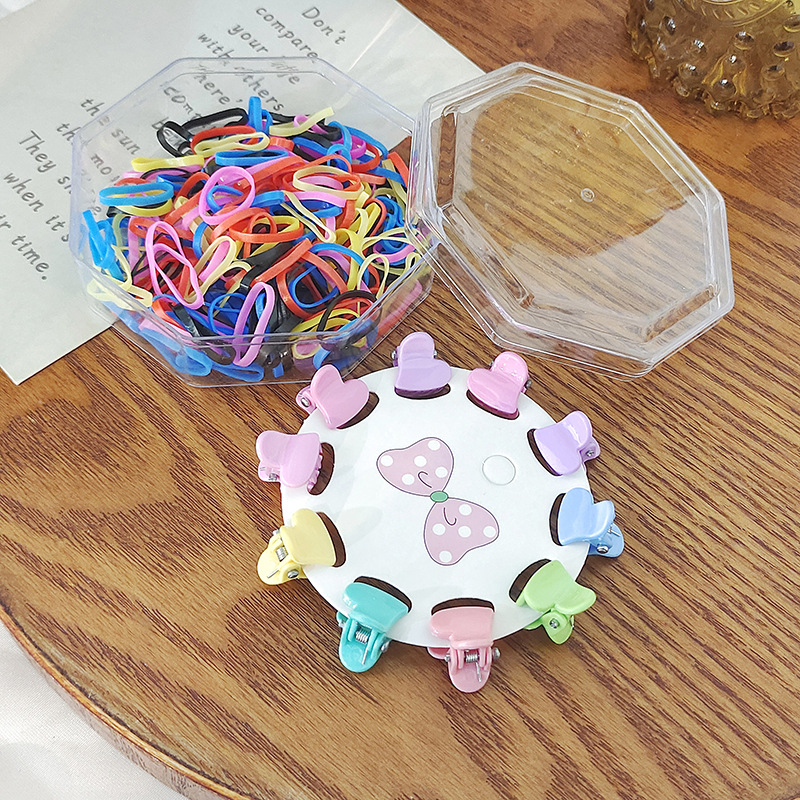 New Cute Mini Children's Rubber Band Small Jaw Clip Cartoon Love Five-Pointed Star Sweet Hair Pin Color Small Leather Band