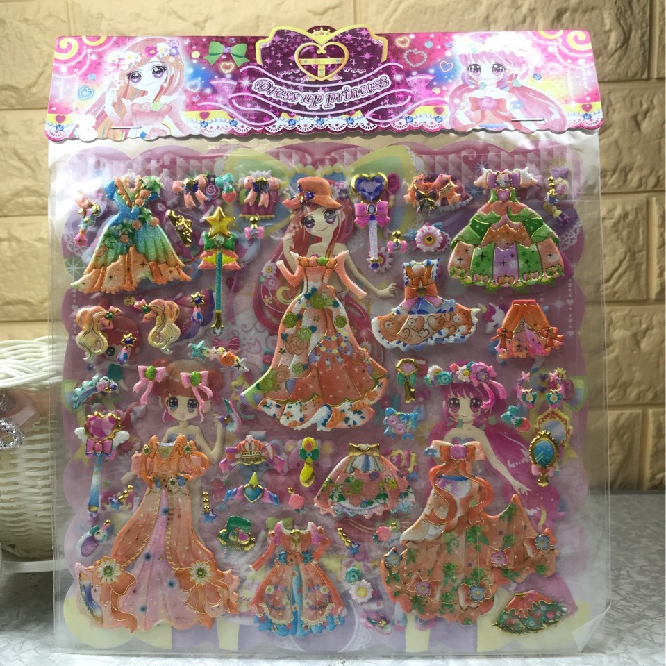 新款七彩金葱双层换装贴芙蓉皮泡泡贴公主女孩衣服