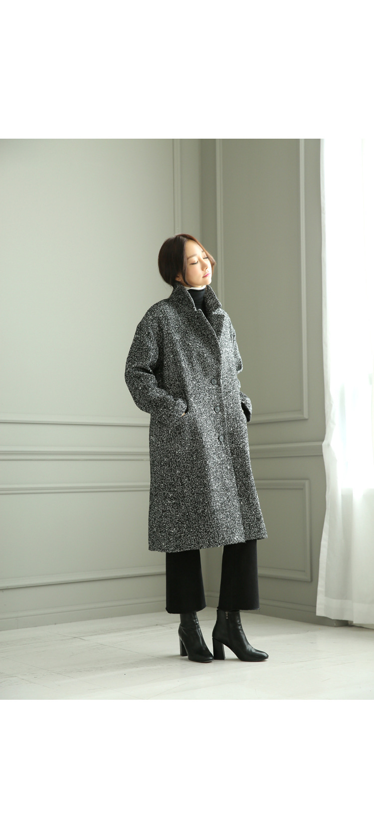 2020冬季新品韩版翻领长款过膝呢大衣夹棉加厚宽松雪花毛呢外套女