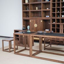 中式榆木茶桌 办公会客桌禅意茶室桌椅组合榆木家具 茶桌茶台