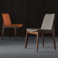设计师靠背餐椅餐厅椅黑胡桃木家用轻奢餐椅北欧现代简约真皮餐椅