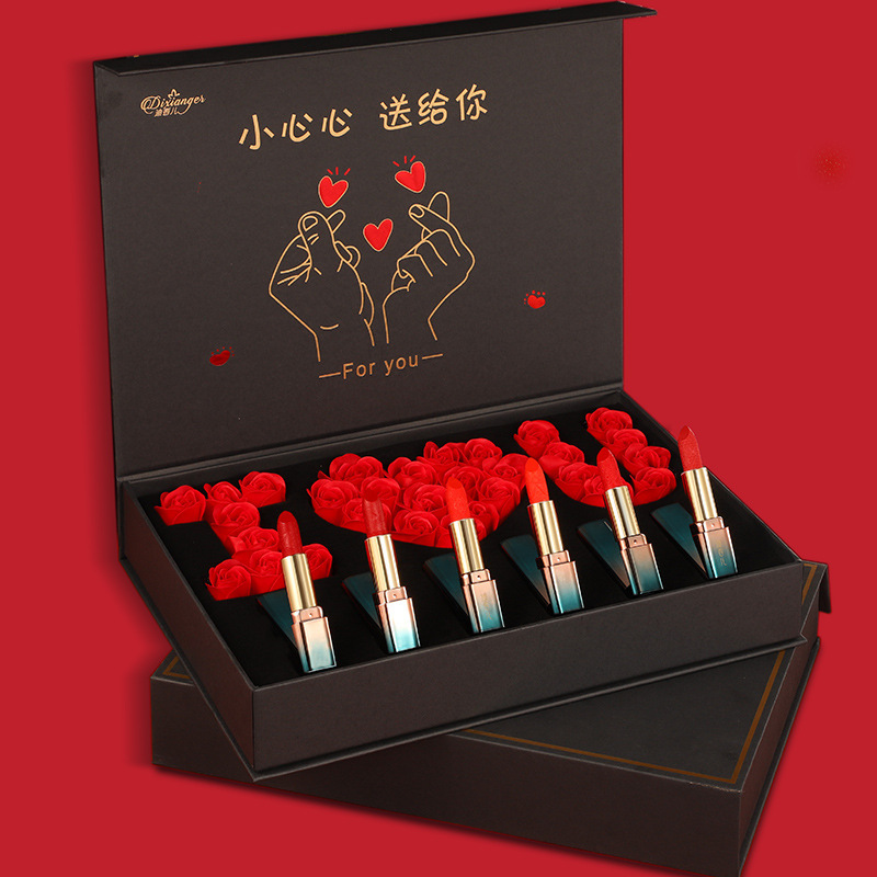 Wholesale Chinese-Style Carved Lipstick Perfume Rose Set Gift Box Birthday Gift for Girlfriend on Valentine's Day