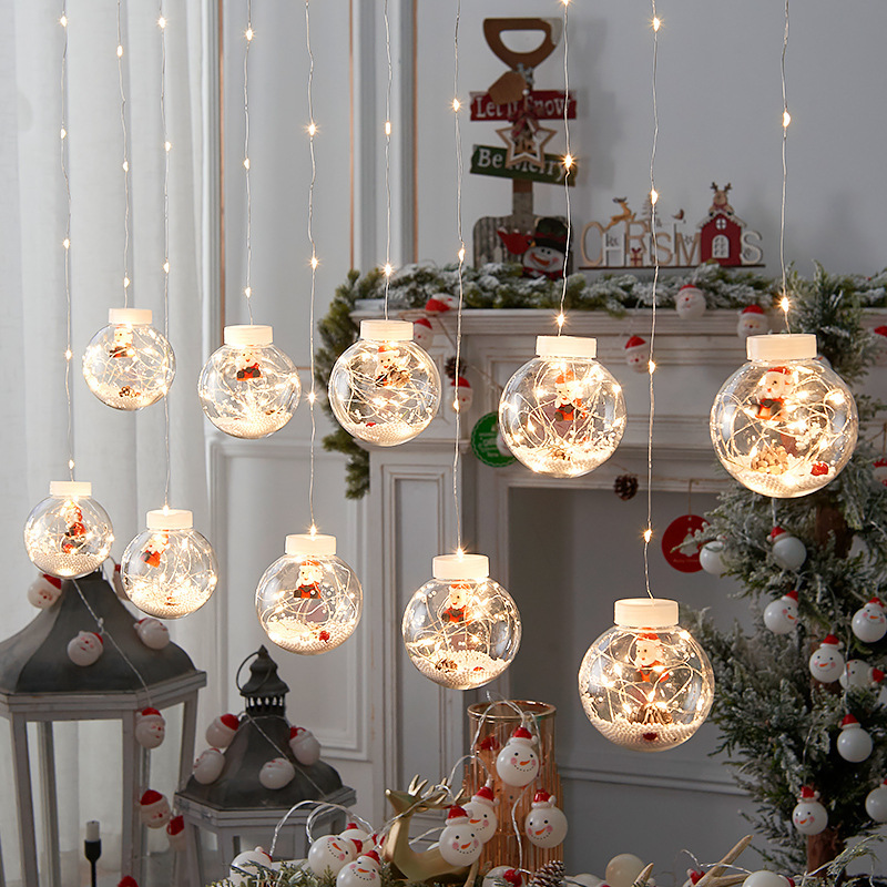 LED Christmas Wish Orbs Curtain Light Elderly Snowman Christmas Window Romantic Shopping Window Atmosphere Curtain Light