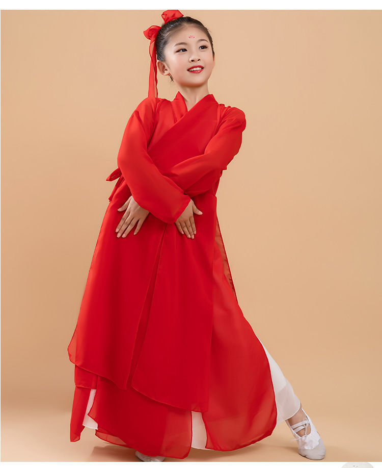 女童古典舞演出服女飘逸风汉舞蹈儿童红色古装仙气六一扇子舞