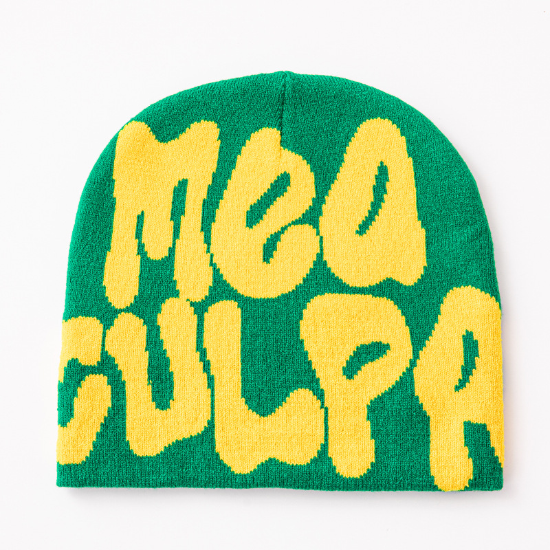 Factory Direct Sales Internet Hot Mea Culpa Cross-Border Jacquard Knitted Hat Fashion All-Match Letter Cap